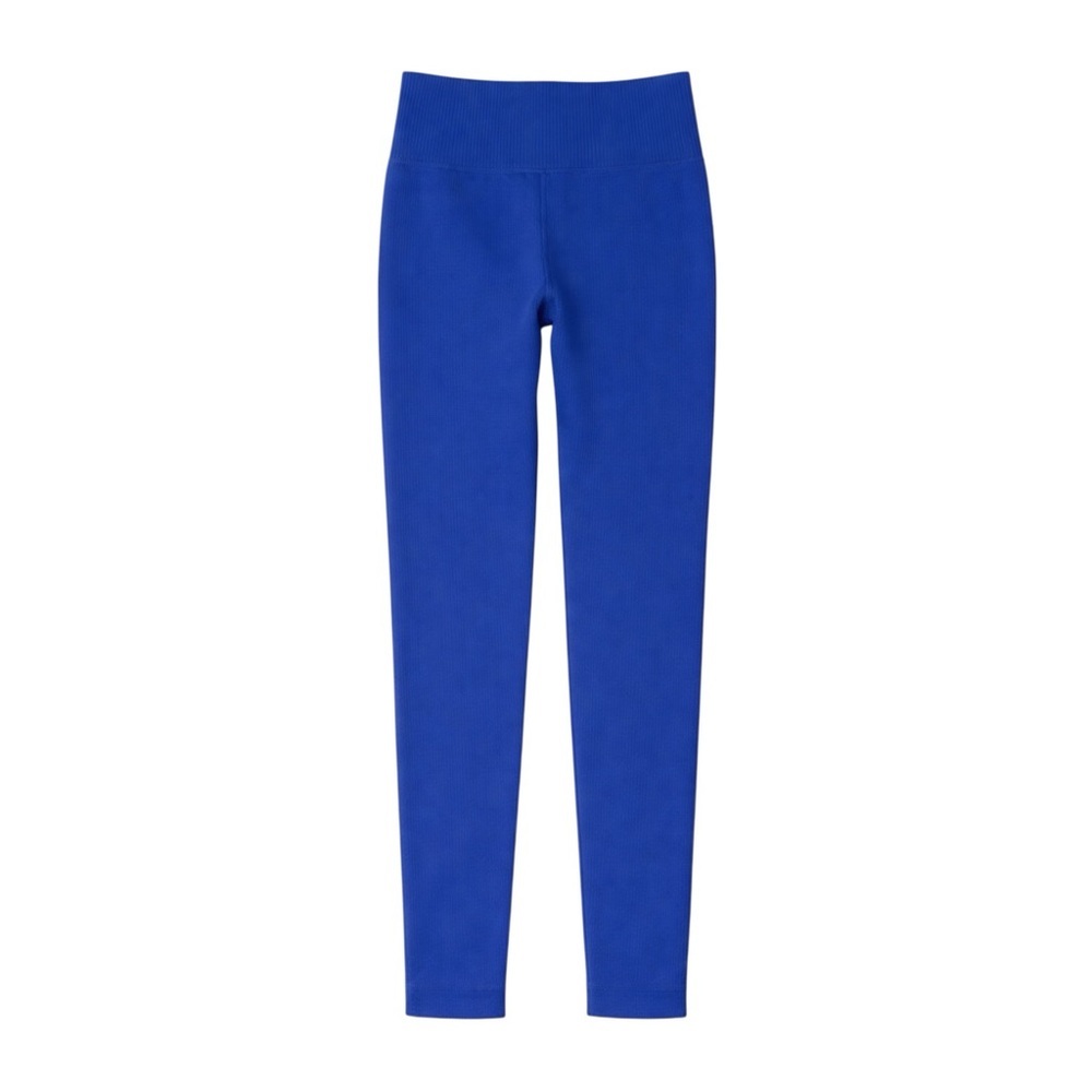 OQQ Royal Blue Seamless Ribbed Leggings High Waist Workout Yoga Pants S